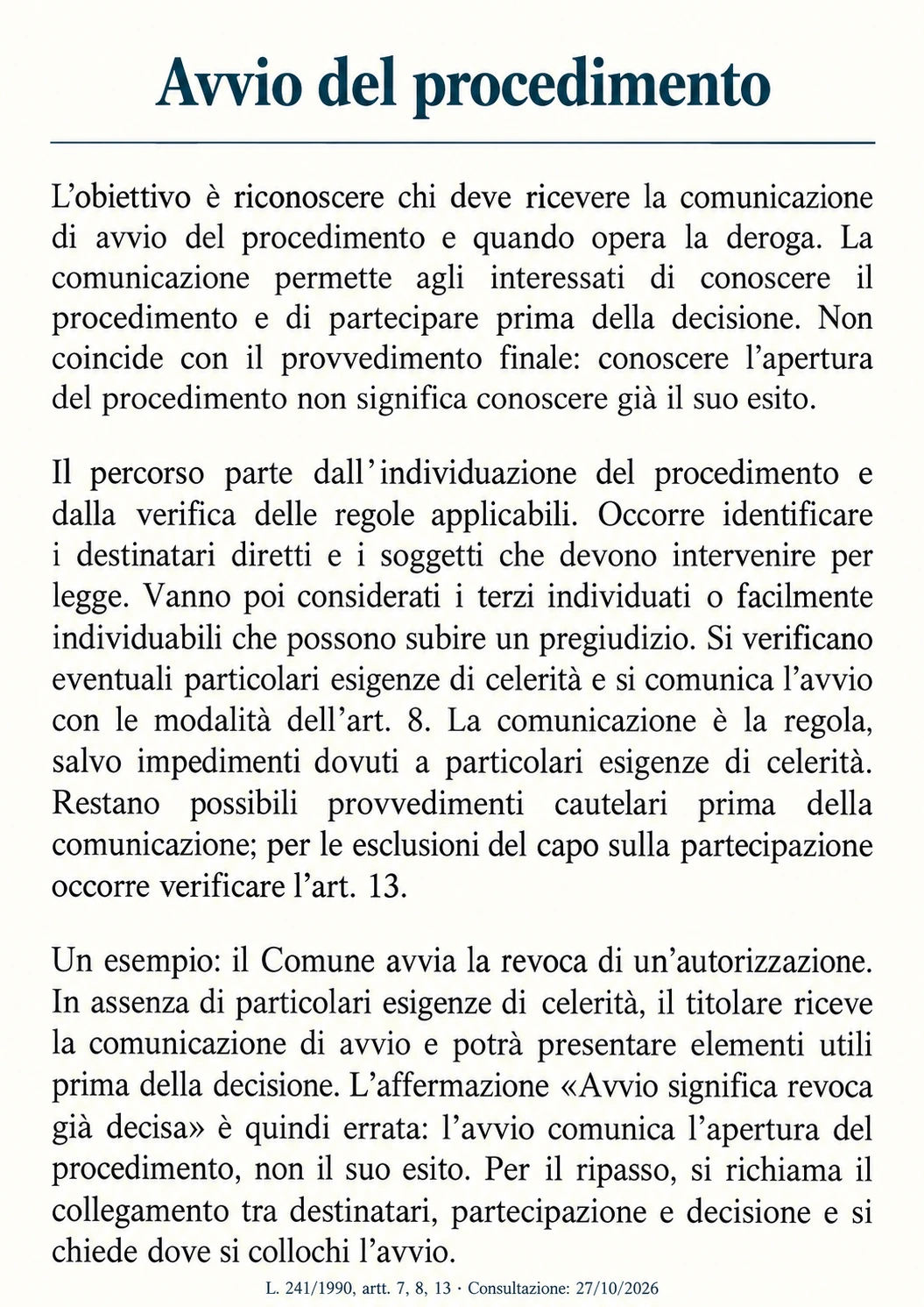 Avvio del procedimento — testo continuo
