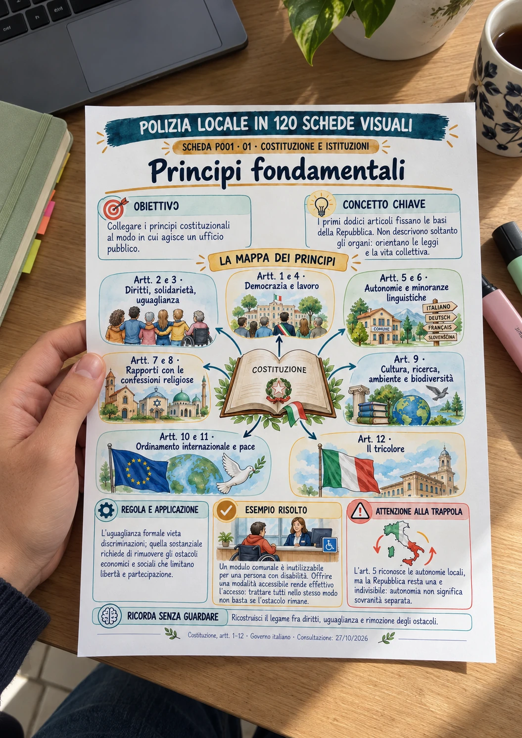 Scheda Principi fondamentali stampata sulla scrivania